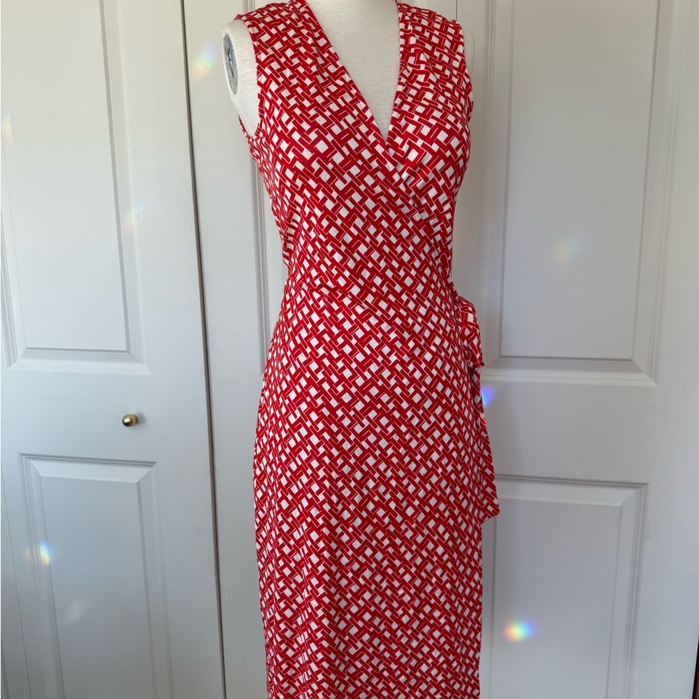 Diane Von Furstenberg Geometric Red and White Dress